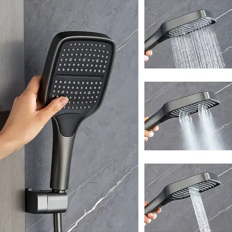 Pommeau de douche à main carré à 3 fonctions, sélection par bouton