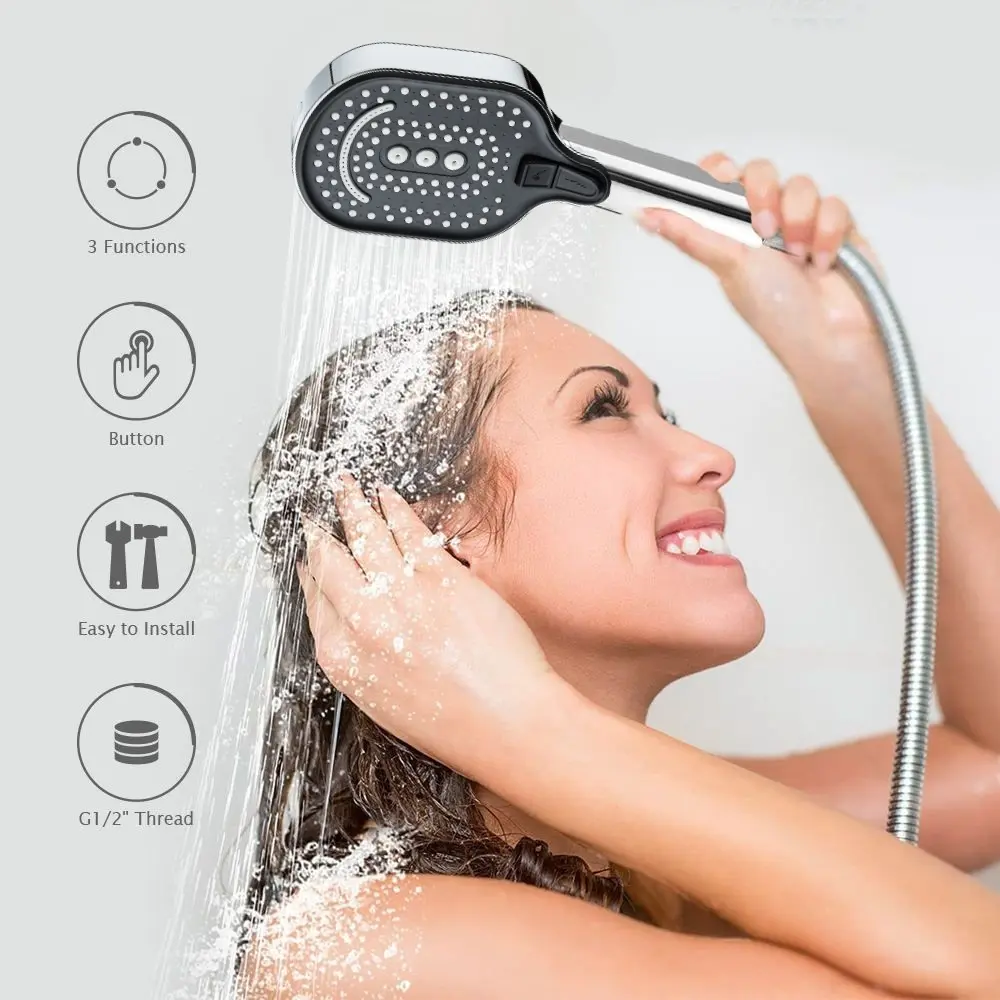 Pommeau de douche multi-jets avec interrupteur à un bouton, facile à installer